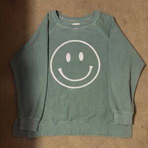 Altar'd State Green Sweatshirt with Smiley Face